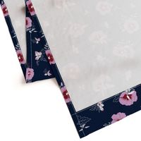 Tropical Hibiscus Floral on Navy