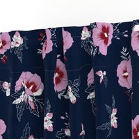 Tropical Hibiscus Floral on Navy