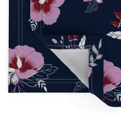 Tropical Hibiscus Floral on Navy