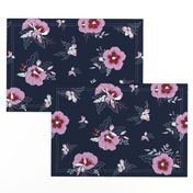 Tropical Hibiscus Floral on Navy