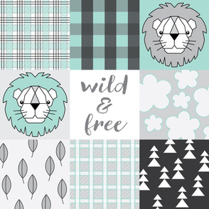 wholecloth-teal lion wild and free