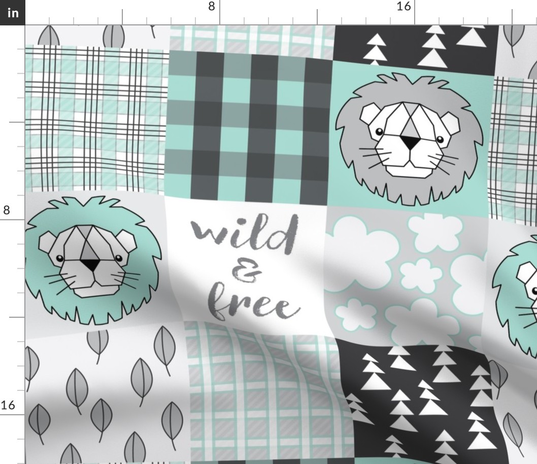 wholecloth-teal lion wild and free