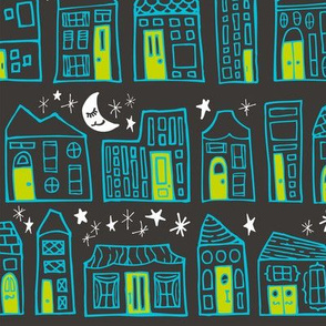 Starry Night in the City // Turquoise + Lime Sweet Dreams at Home Sweet Home under a Twinkling Sky with Winking Moon