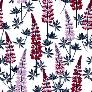 Lupine Fields - navy orchid burgundy red - large scale