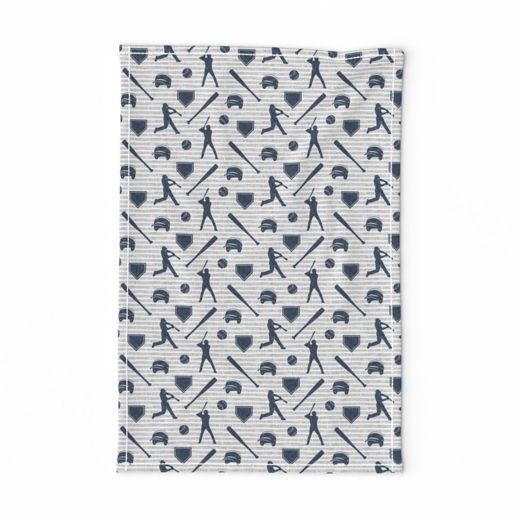 baseball fabric - navy on grey stripes