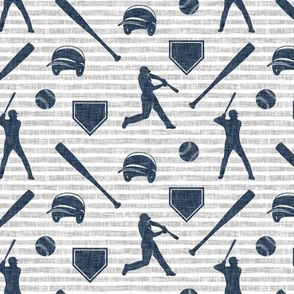 baseball fabric - navy on grey stripes