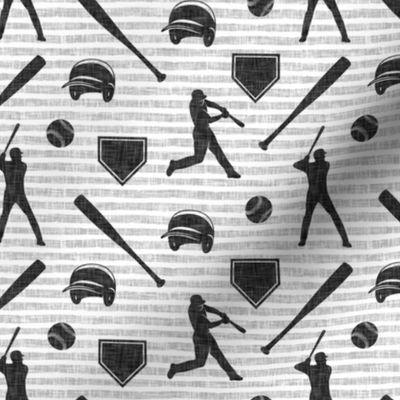 baseball fabric - dark grey on grey stripes