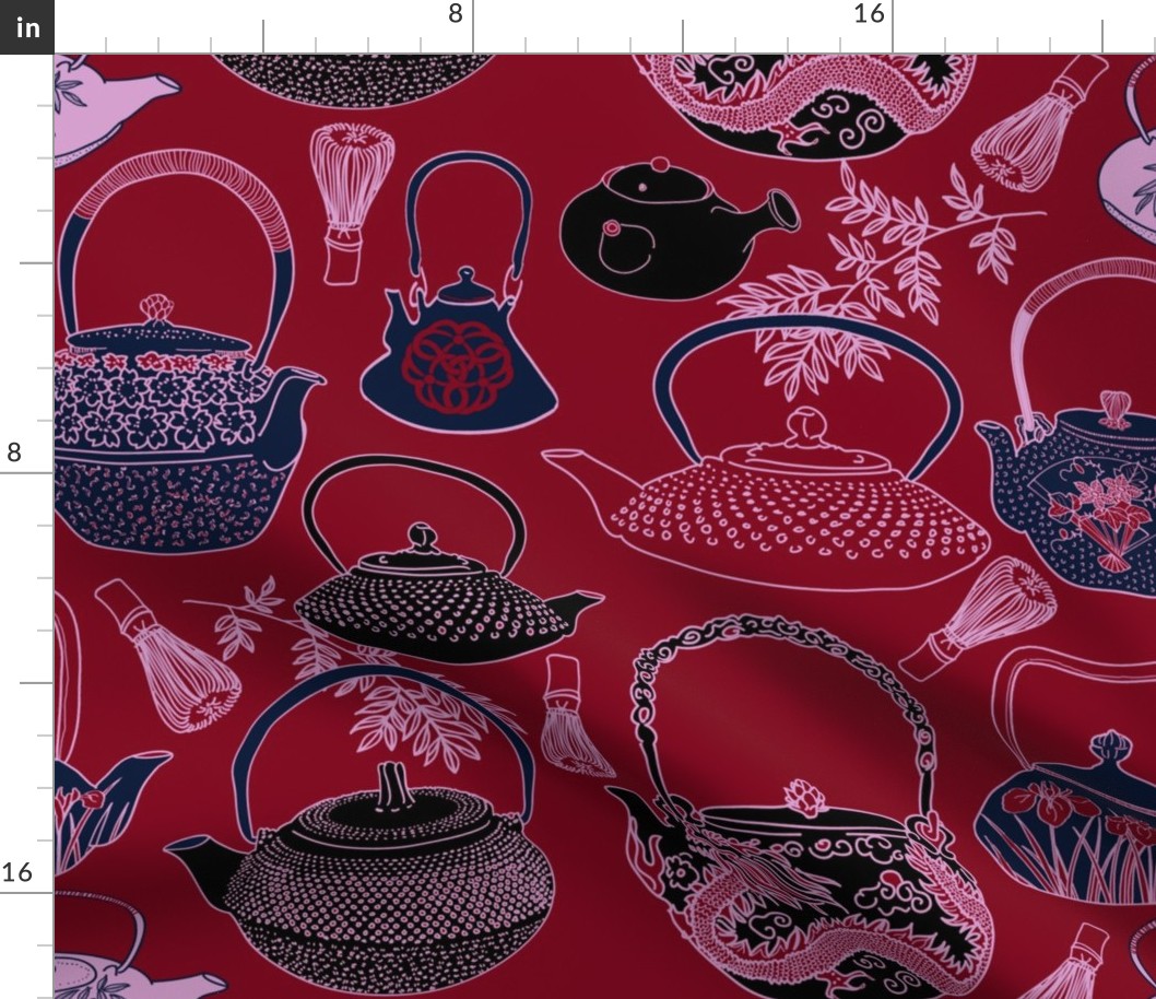 Japanese Vintage Teapots on red