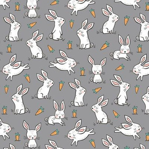 Bunnies Rabbits & Carrots On Dark Grey Smaller 1,5 inch