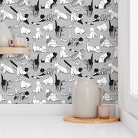 Small scale // Origami kitten friends // grey linen texture background coloring paper cats