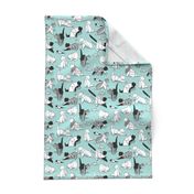 Small scale // Origami kitten friends // aqua background paper cats