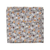 Small scale // Origami kitten friends // grey linen texture background paper cats