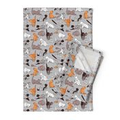 Small scale // Origami kitten friends // grey linen texture background paper cats