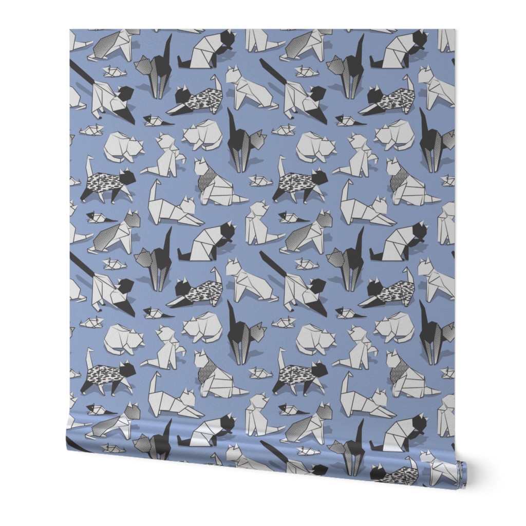 Small scale // Origami kitten friends // blue lavander background paper cats