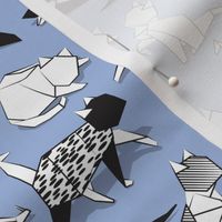 Small scale // Origami kitten friends // blue lavander background paper cats