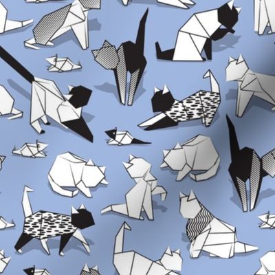 Small scale // Origami kitten friends // blue lavander background paper cats