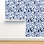 Small scale // Origami kitten friends // blue lavander background paper cats