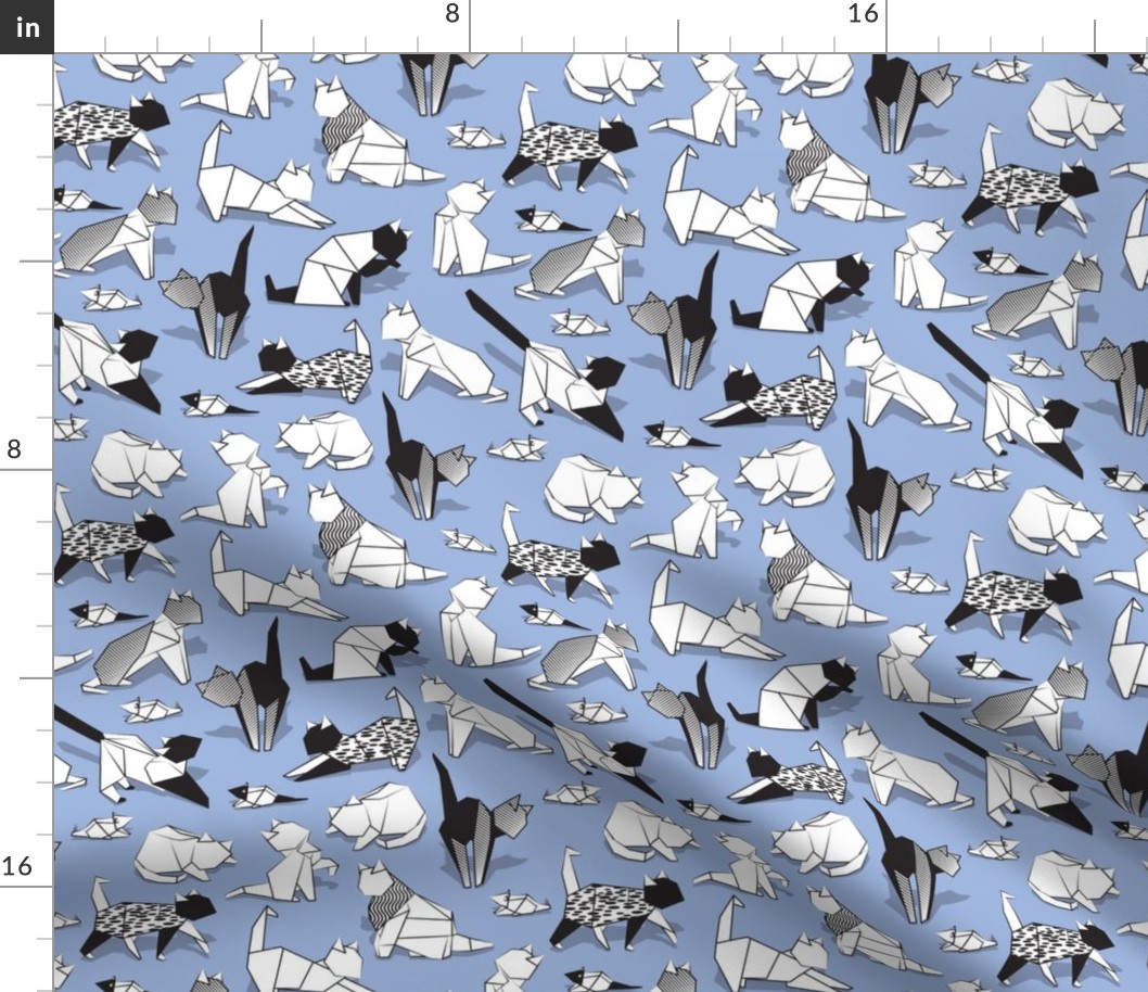 Small scale // Origami kitten friends // blue lavander background paper cats