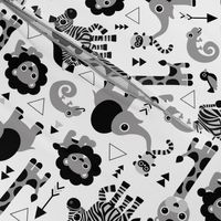 Geometric jungle zoo safari animals adorable kids design for boys black white gray