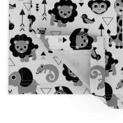 Geometric jungle zoo safari animals adorable kids design for boys black white gray