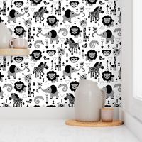 Geometric jungle zoo safari animals adorable kids design for boys black white gray