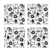 Geometric jungle zoo safari animals adorable kids design for boys black white gray