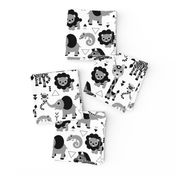 Geometric jungle zoo safari animals adorable kids design for boys black white gray