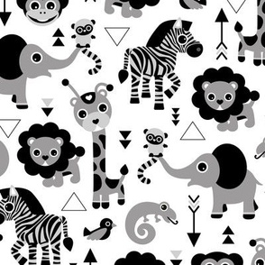Geometric jungle zoo safari animals adorable kids design for boys black white gray
