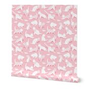 Small scale // Origami kitten friends // pastel pink background white paper cats