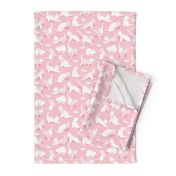 Small scale // Origami kitten friends // pastel pink background white paper cats