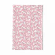 Small scale // Origami kitten friends // pastel pink background white paper cats