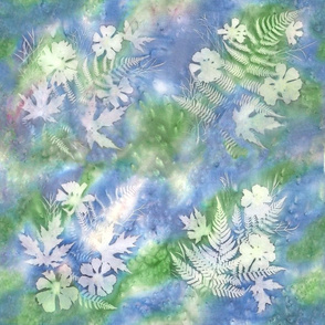 Blue Green Pink Maples Ferns Sunprint Squaresquares