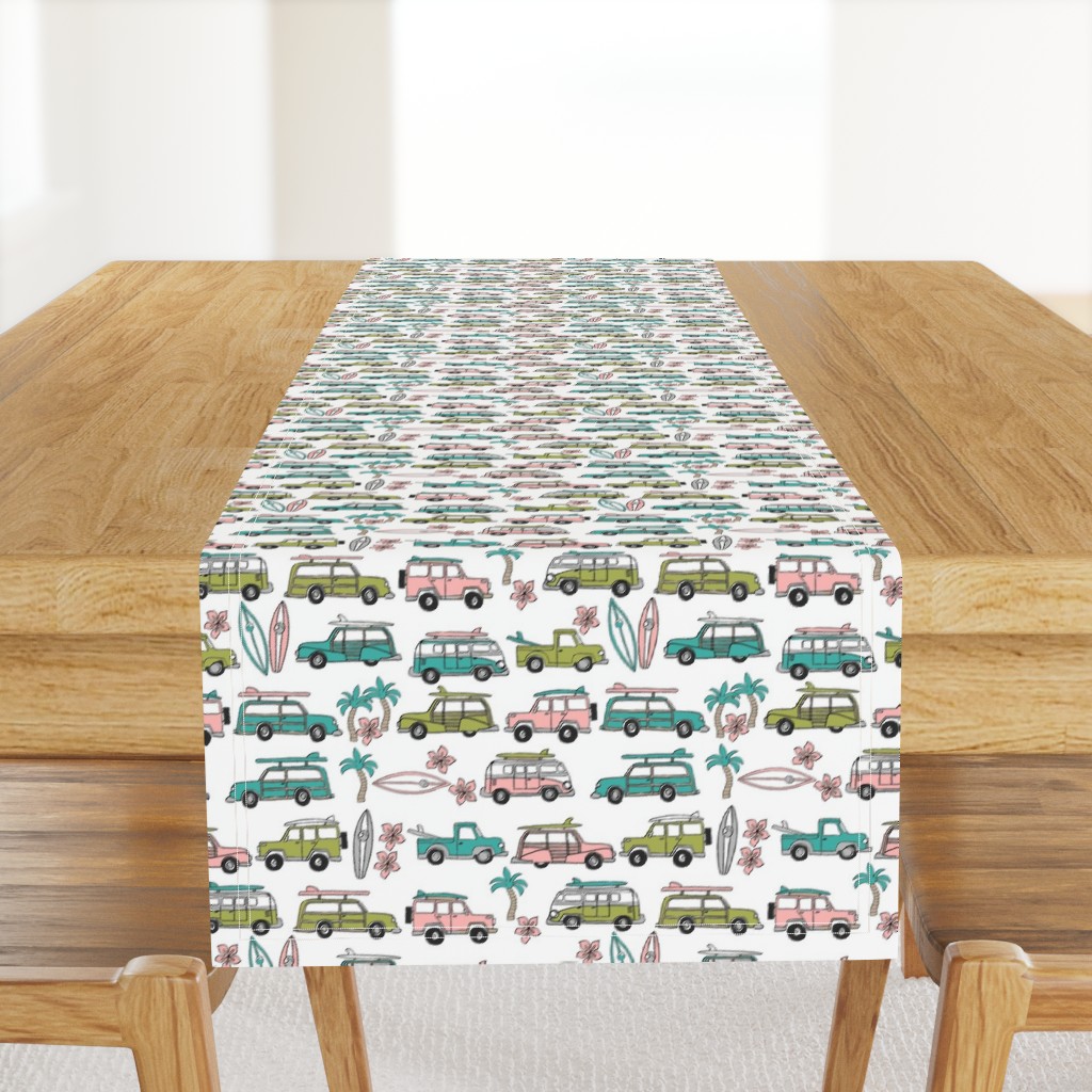 surf trip // vacation surfing road trip california tropical fabric white peach