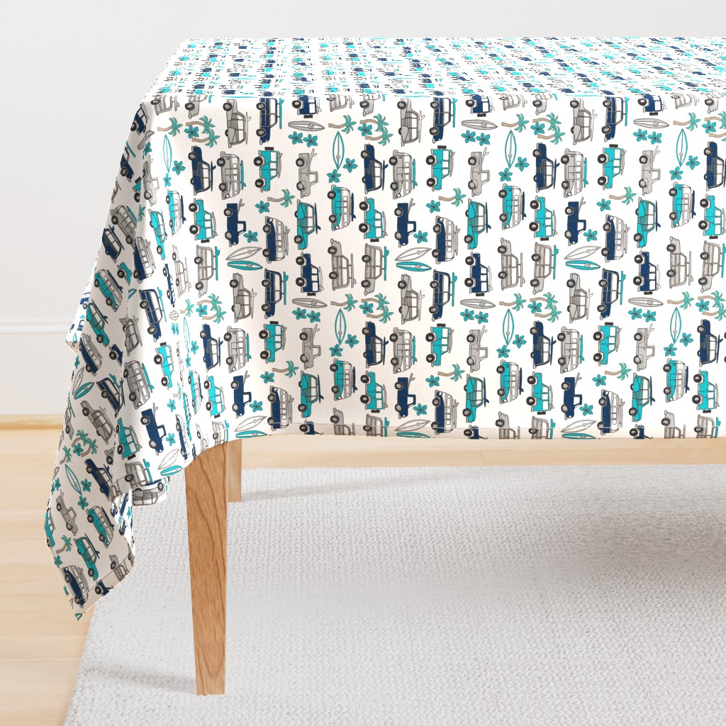 surf trip // vacation surfing road trip california tropical fabric white blues