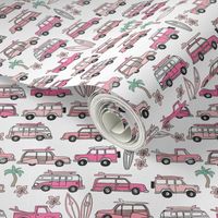 surf trip // vacation surfing road trip california tropical fabric white pink