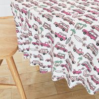 surf trip // vacation surfing road trip california tropical fabric white pink