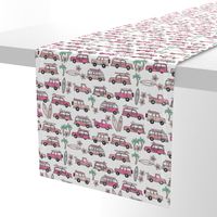 surf trip // vacation surfing road trip california tropical fabric white pink