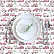 surf trip // vacation surfing road trip california tropical fabric white pink