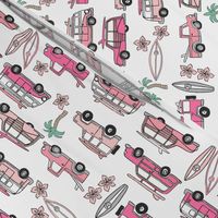 surf trip // vacation surfing road trip california tropical fabric white pink