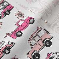 surf trip // vacation surfing road trip california tropical fabric white pink