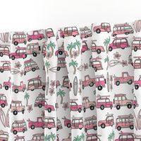 surf trip // vacation surfing road trip california tropical fabric white pink