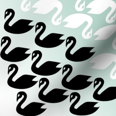 Black Swan White Swan on Spoonflower Blue, my homage to M.C. Escher!