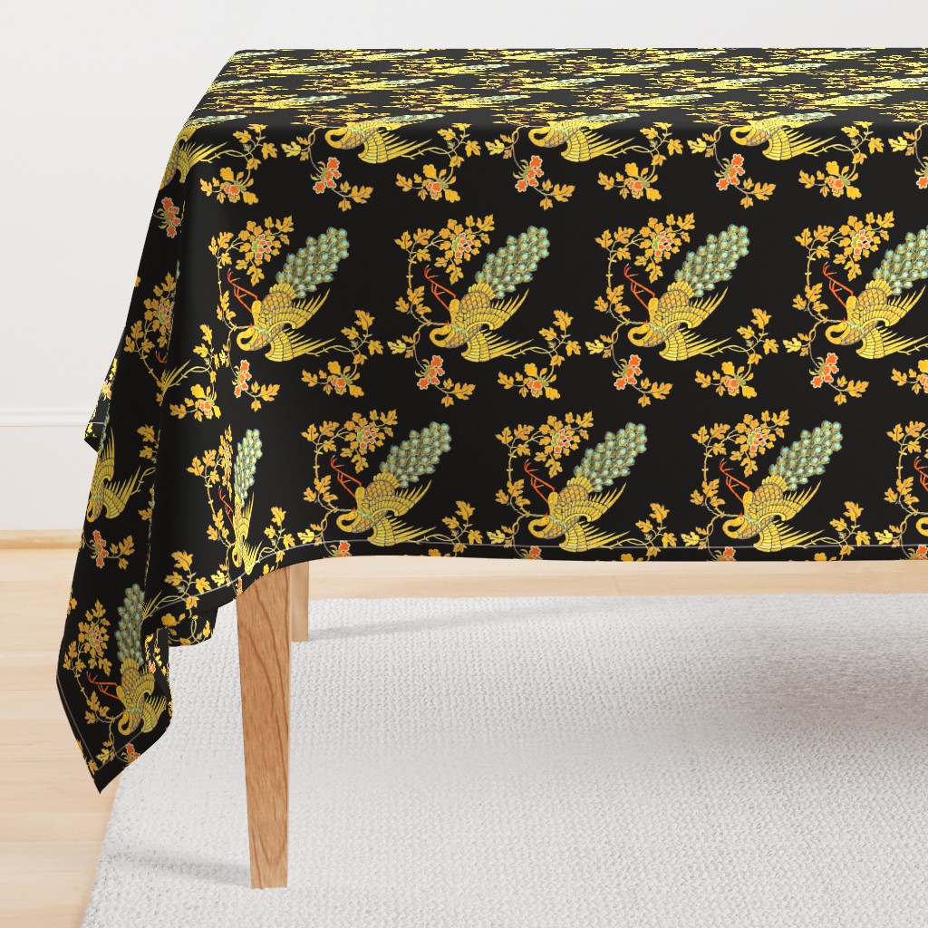 trees leaves leaf vines flowers floral peacocks birds embroidery gold gilt chinese china oriental japanese kimono
