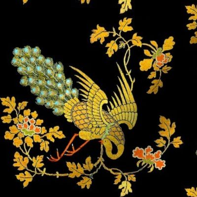 trees leaves leaf vines flowers floral peacocks birds embroidery gold gilt chinese china oriental japanese kimono