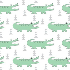 pastel-green gator-with-grey-trees