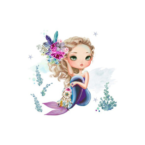 12"x12" Lilac Mermaid Illustration inside 18"x24"