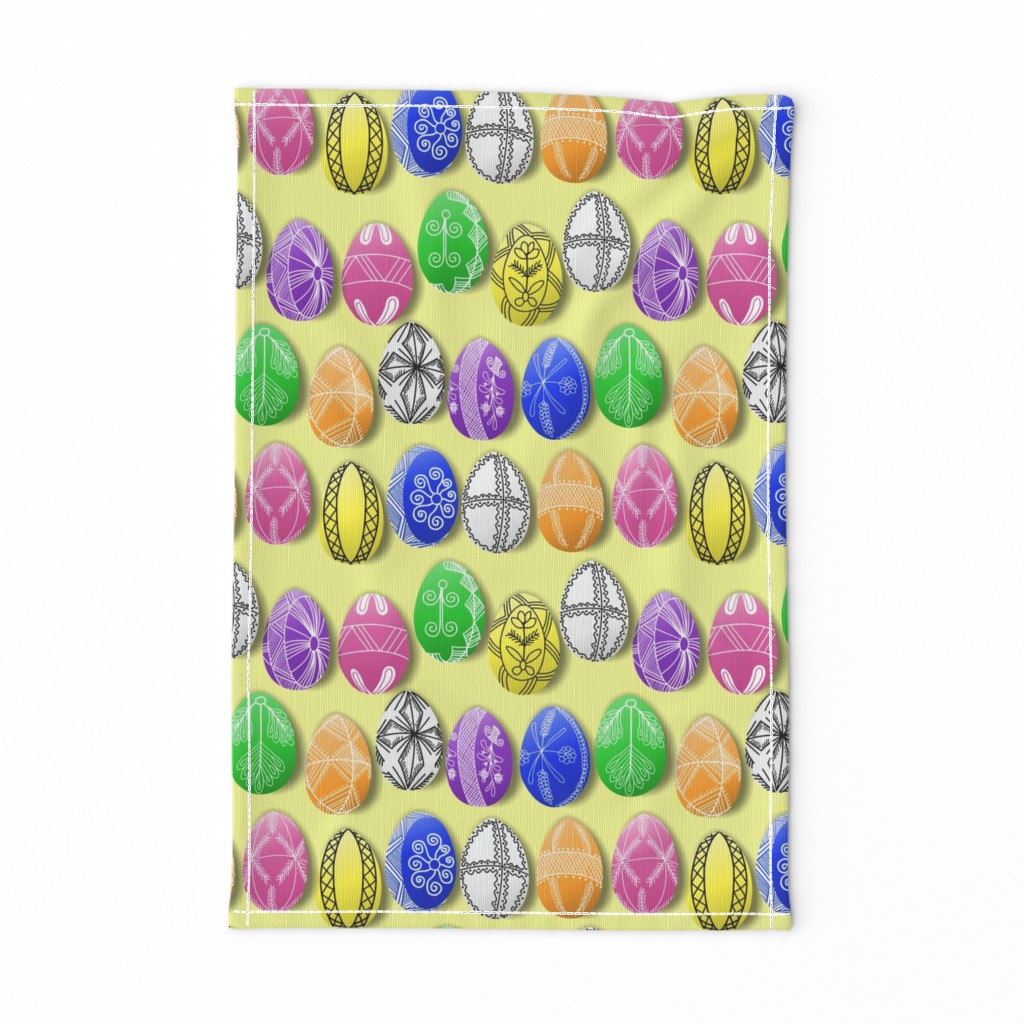 polish easter eggs on yellow pisanki