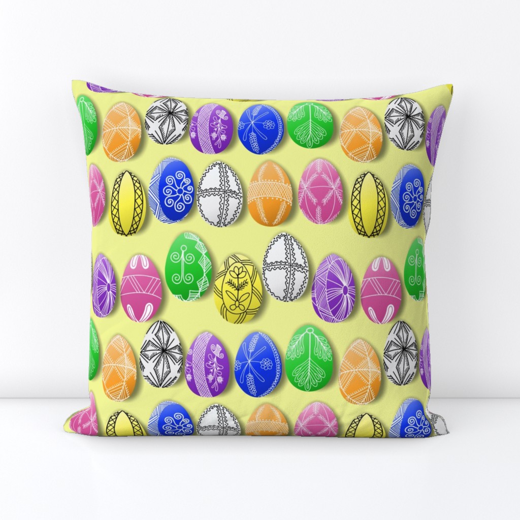 polish easter eggs on yellow pisanki