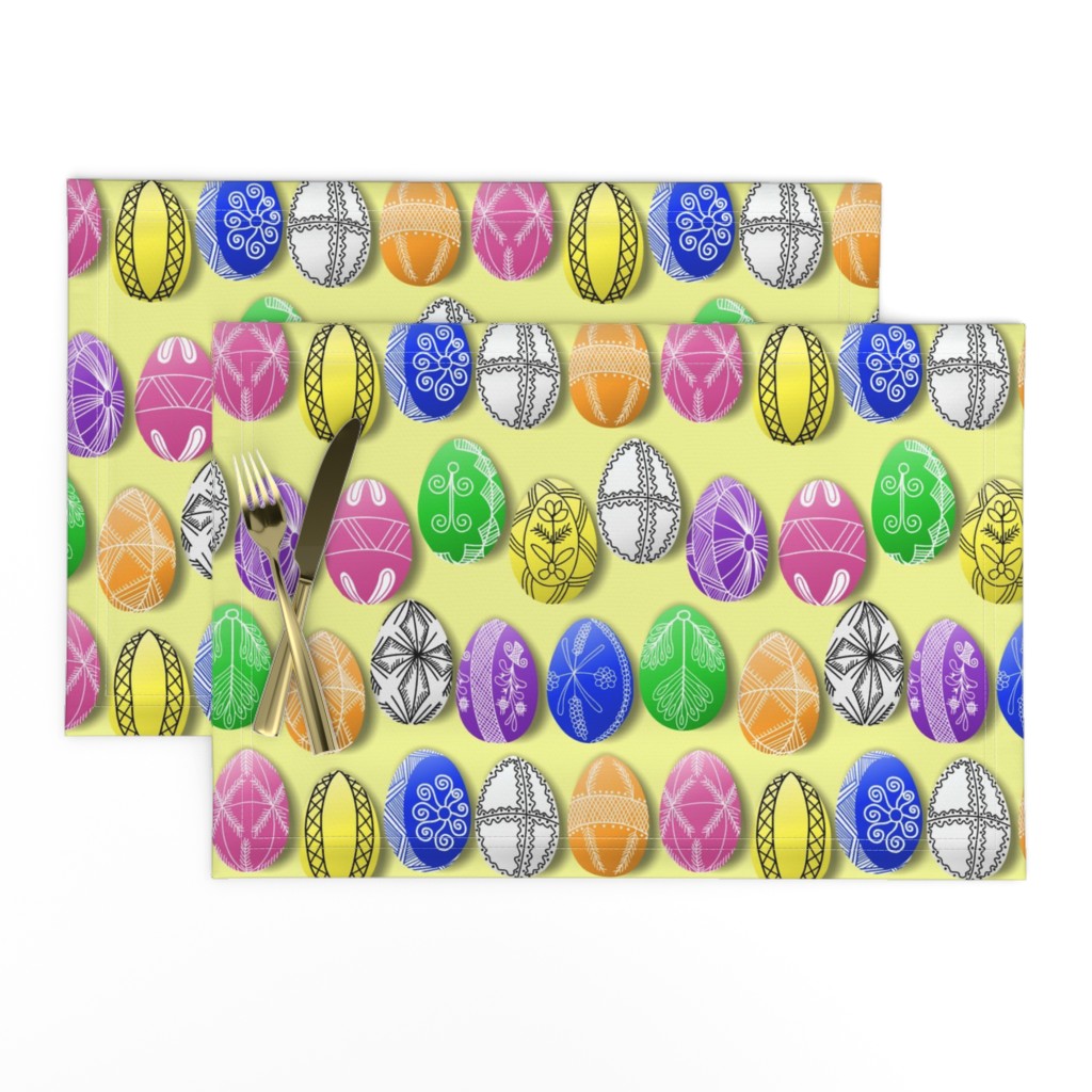 polish easter eggs on yellow pisanki