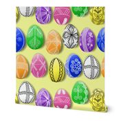 polish easter eggs on yellow pisanki